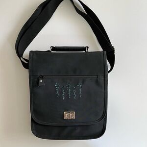 Black Nylon Messenger Shoulder or Crossbody Tote Travel Bag